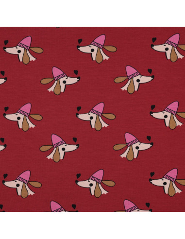 Sweatstof met honden en harten - Rood