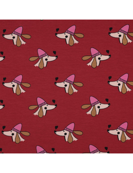 Sweatstof met honden en harten - Rood