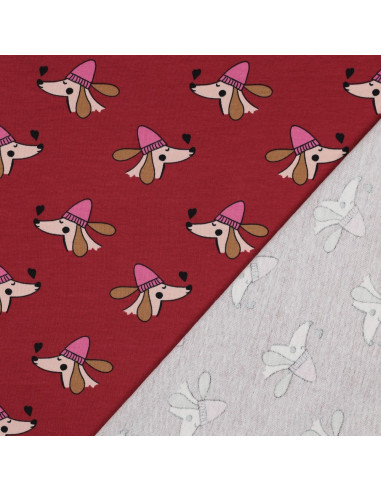 Sweatstof met honden en harten - Rood