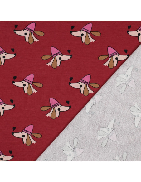 Sweatstof met honden en harten - Rood