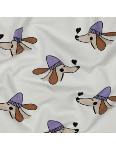 Sweatstof met honden en harten - Gebroken wit