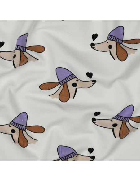 Sweatstof met honden en harten - Gebroken wit
