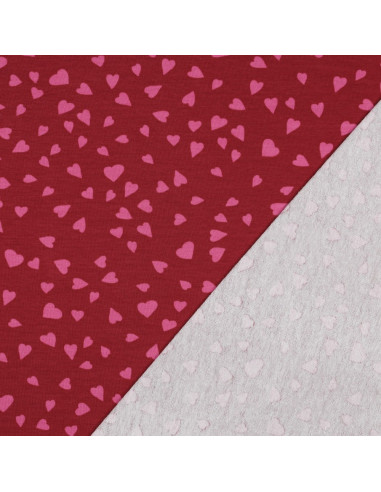 Rode sweatstof - Roze harten