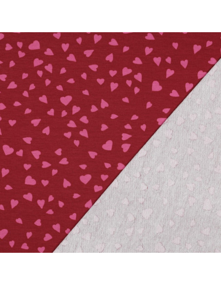 Rode sweatstof - Roze harten