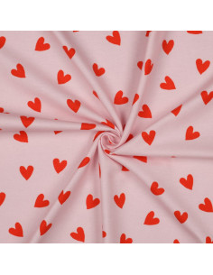Roze flanelstof - Helderrode harten