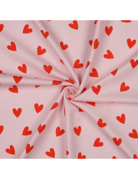 Roze flanelstof - Helderrode harten