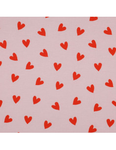 Roze flanelstof - Helderrode harten 2