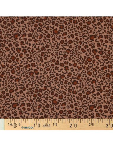 Geribbelde katoenen jersey stof - Beige luipaard
