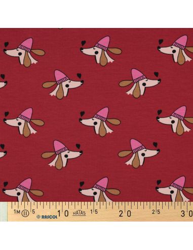 Sweatstof met honden en harten - Rood