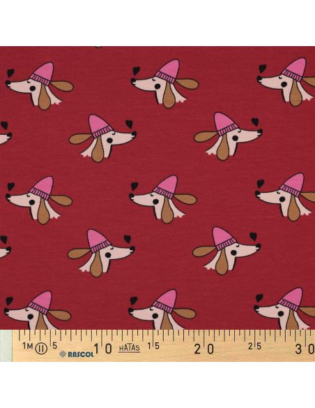 Sweatstof met honden en harten - Rood