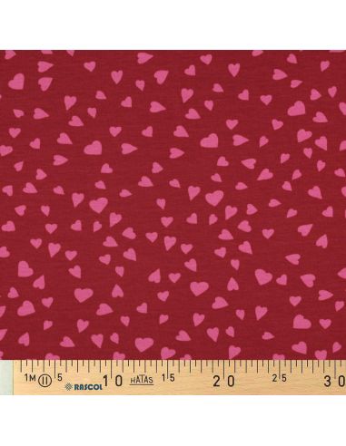 Rood sweatstof - Roze harten