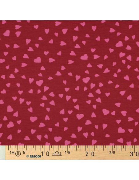 Rood sweatstof - Roze harten