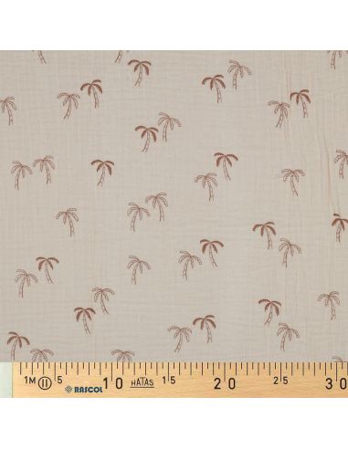 Dubbel gaas bedrukt stof - Palm op natuurlijke achtergrond