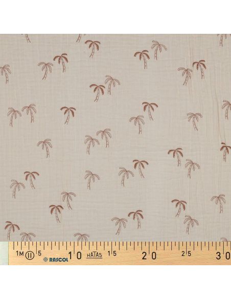 Dubbel gaas bedrukt stof - Palm op natuurlijke achtergrond