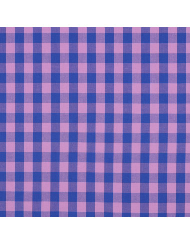 Katoenen popeline stof - Grote Vichy ruiten - Lavendel en blauw