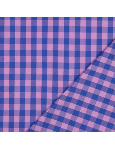 Katoenen popeline stof - Grote Vichy ruiten - Lavendel en blauw