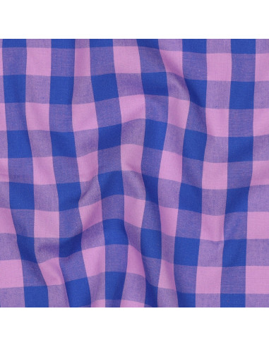 Katoenen popeline stof - Grote Vichy ruiten - Lavendel en blauw