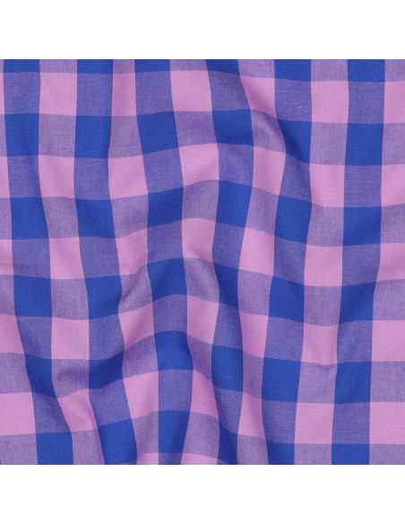 Katoenen popeline stof - Grote Vichy ruiten - Lavendel en blauw