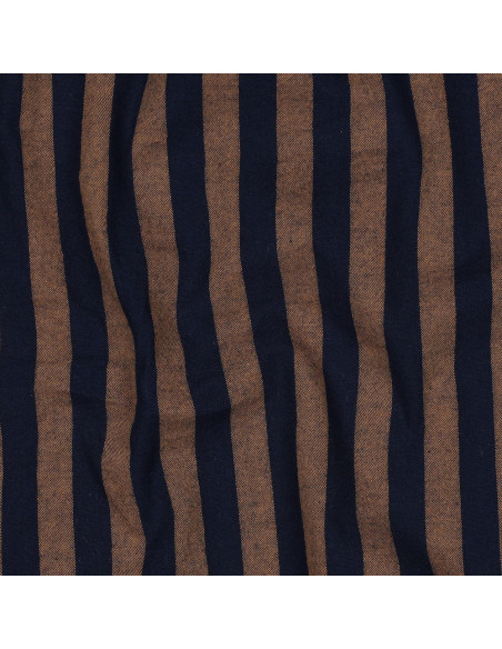 Katoenen popeline stof - Brede strepen - Bruin en marineblauw
