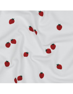 Jersey stof Aardbeien - Witte achtergrond 2