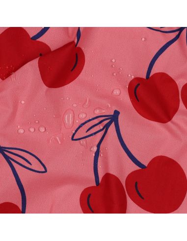 Waterafstotende katoenen stof met grote kersen - Roze