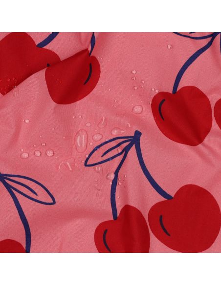 Waterafstotende katoenen stof met grote kersen - Roze