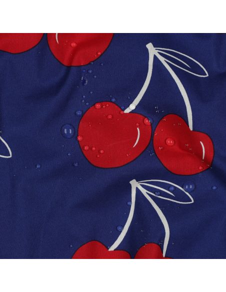 Waterafstotende katoenen stof met grote kersen - Blauw