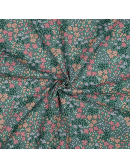 Waterafstotende katoenen stof met kleine bloemen - Groene achtergrond