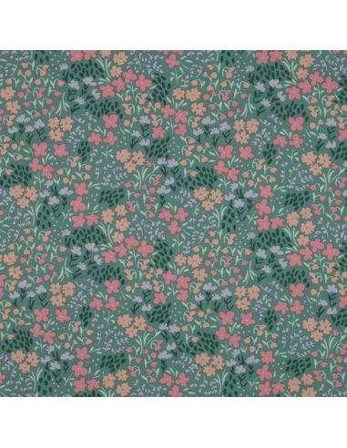 Waterafstotende katoenen stof met kleine bloemen - Groene achtergrond
