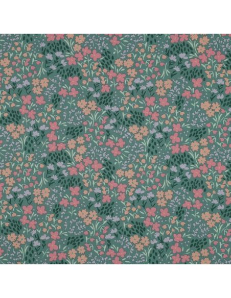 Waterafstotende katoenen stof met kleine bloemen - Groene achtergrond