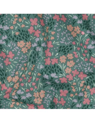 Waterafstotende katoenen stof met kleine bloemen - Groene achtergrond