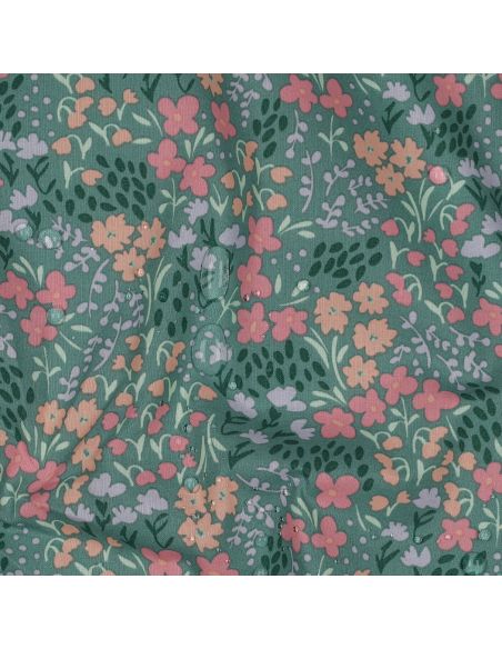 Waterafstotende katoenen stof met kleine bloemen - Groene achtergrond