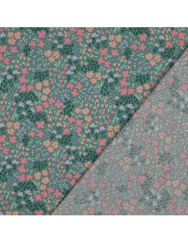 Waterafstotende katoenen stof met kleine bloemen - Groene achtergrond