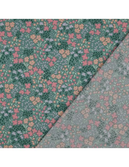 Waterafstotende katoenen stof met kleine bloemen - Groene achtergrond