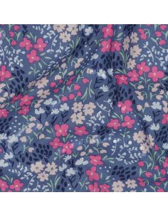 Waterafstotende katoenen stof met kleine bloemen - Jeansblauwe achtergrond 2