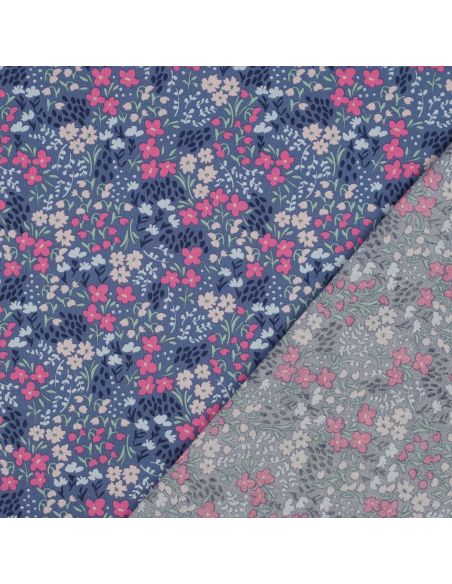 Waterafstotende katoenen stof met kleine bloemen - Jeansblauwe achtergrond