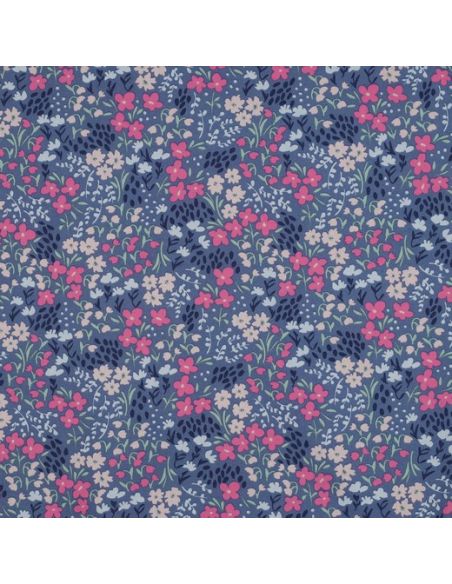 Waterafstotende katoenen stof met kleine bloemen - Jeansblauwe achtergrond