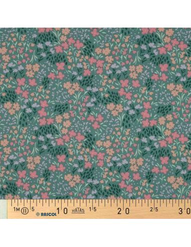 Waterafstotende katoenen stof met kleine bloemen - Groene achtergrond