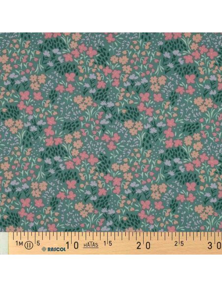 Waterafstotende katoenen stof met kleine bloemen - Groene achtergrond