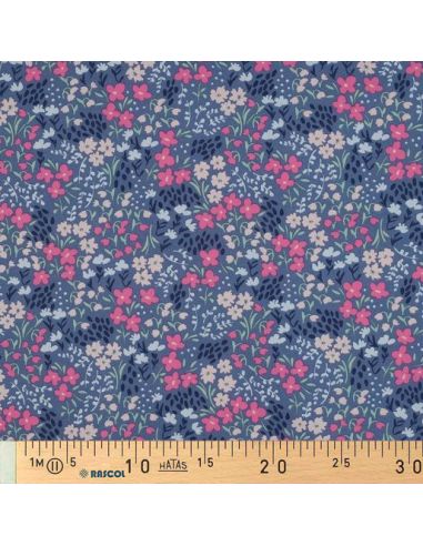 Waterafstotende katoenen stof met kleine bloemen - Jeansblauwe achtergrond