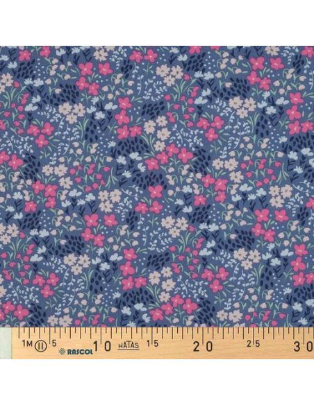 Waterafstotende katoenen stof met kleine bloemen - Jeansblauwe achtergrond