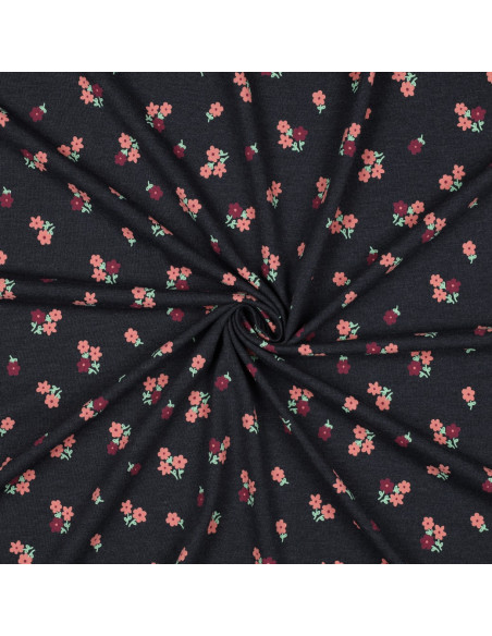 Jersey stof met kleine bloemen - Nachtblauw