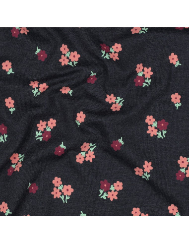 Jersey stof met kleine bloemen - Nachtblauw