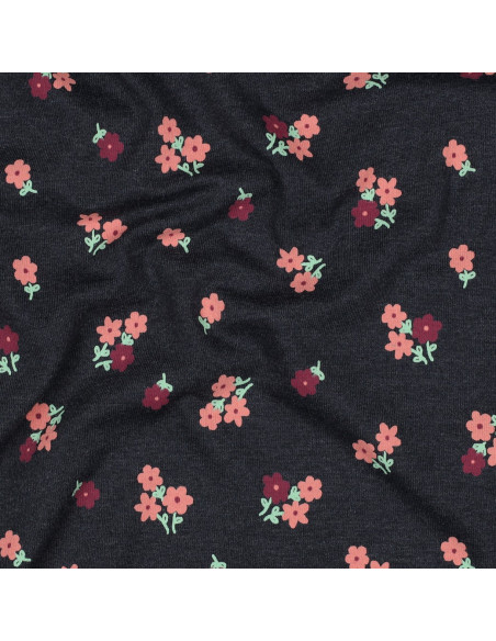 Jersey stof met kleine bloemen - Nachtblauw