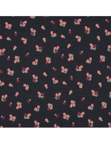 Jersey stof met kleine bloemen - Nachtblauw