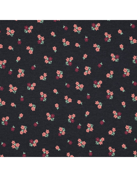 Jersey stof met kleine bloemen - Nachtblauw