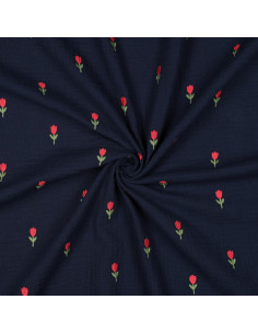 Dubbel gaas borduurstof tulpen - Marineblauw