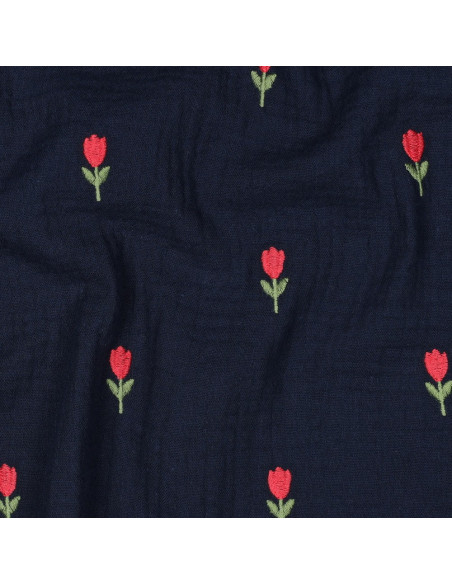 Dubbel gaas borduurstof tulpen - Marineblauw