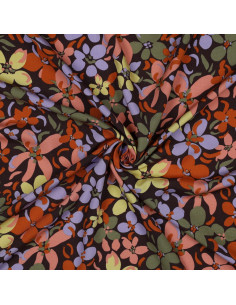 Viscose stof met opvallende bloemen - Donkerbruin