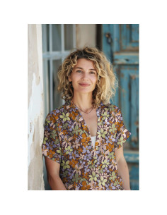 Viscose stof met opvallende bloemen - Donkerbruin 2